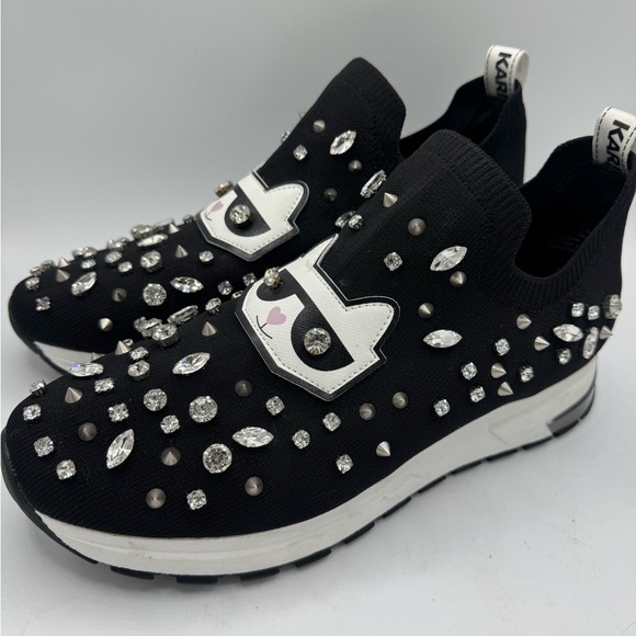 Karl Lagerfeld Paris ‘Malna’ Slip-On Black and White Playful Sneakers - Picture 4 of 9